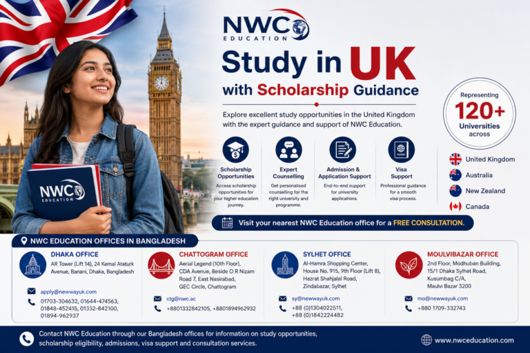 Student exploring UK study opportunities through NWC Education with scholarship guidance and international education support.